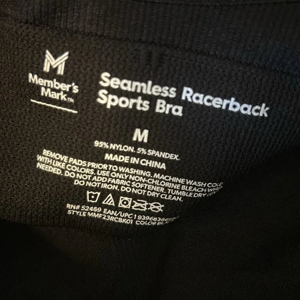 Members Mark Seamless Racerback Sports Bra Size Medium Black Activewear